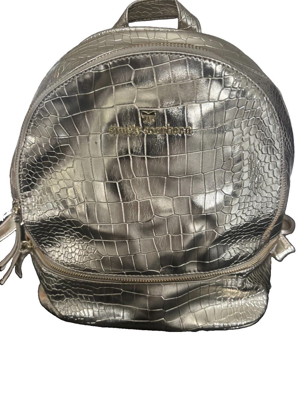 Simply Southern Metallic Gold Croc Embossed Backpack Purse NWT Adjustable Straps